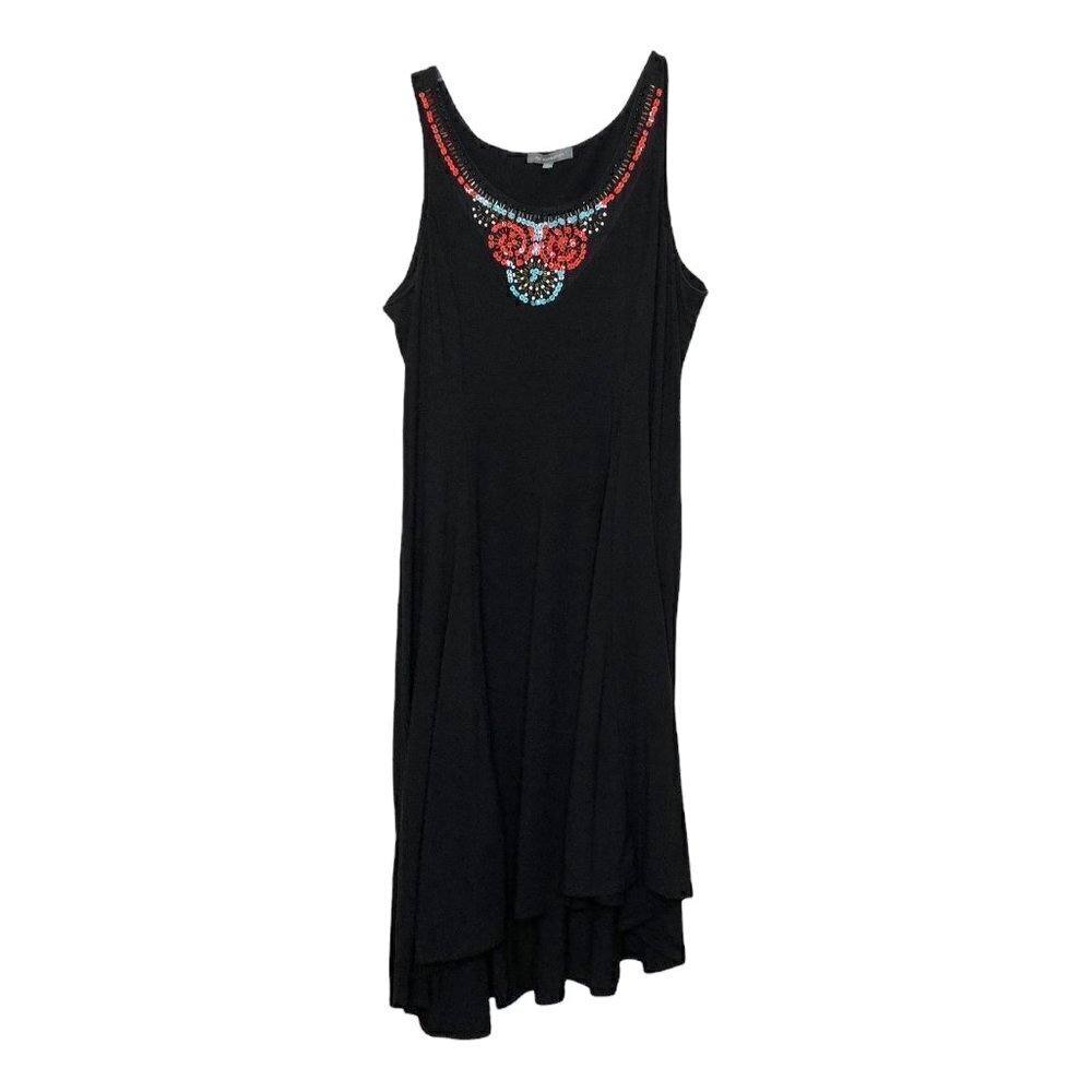 Ny COLLECTION Black Sleeveless Asymmetric High-Low Dress Sequins Beaded Size 1X